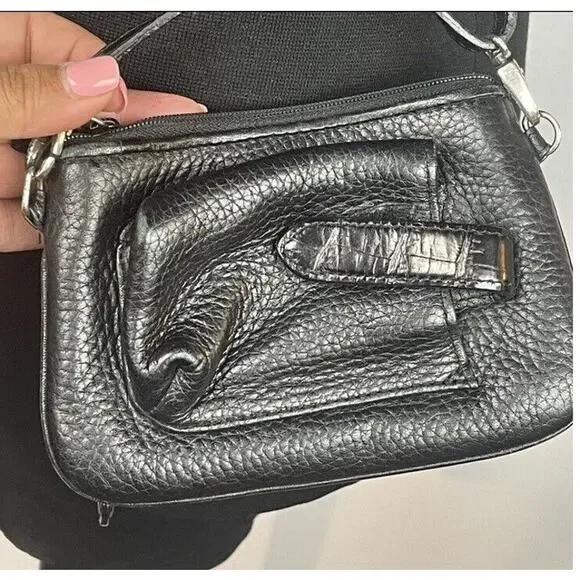 Brighton Black Leather Crossbody Bag Tri Fold Wallet on a String Removable Strap - Picture 10 of 14